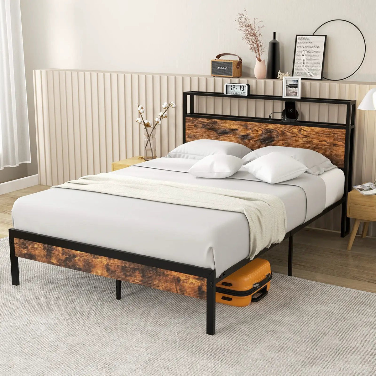 Twin/Full/Queen Bed Frame with Storage Headboard and Charging Station, photo 2 of 10