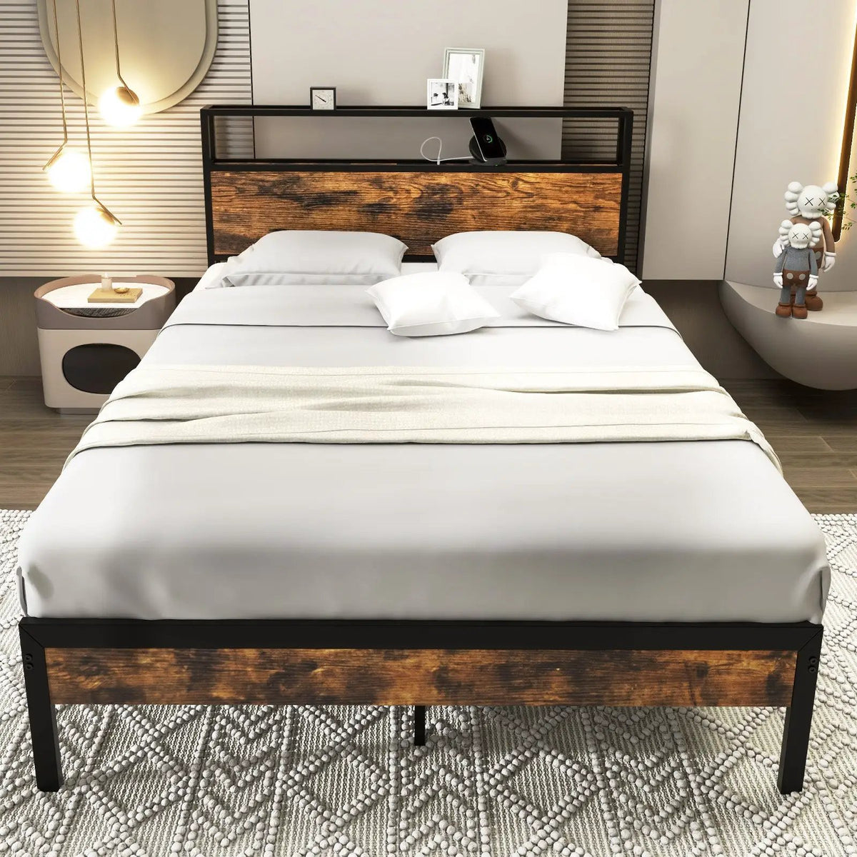Twin/Full/Queen Bed Frame with Storage Headboard and Charging Station, photo 7 of 10