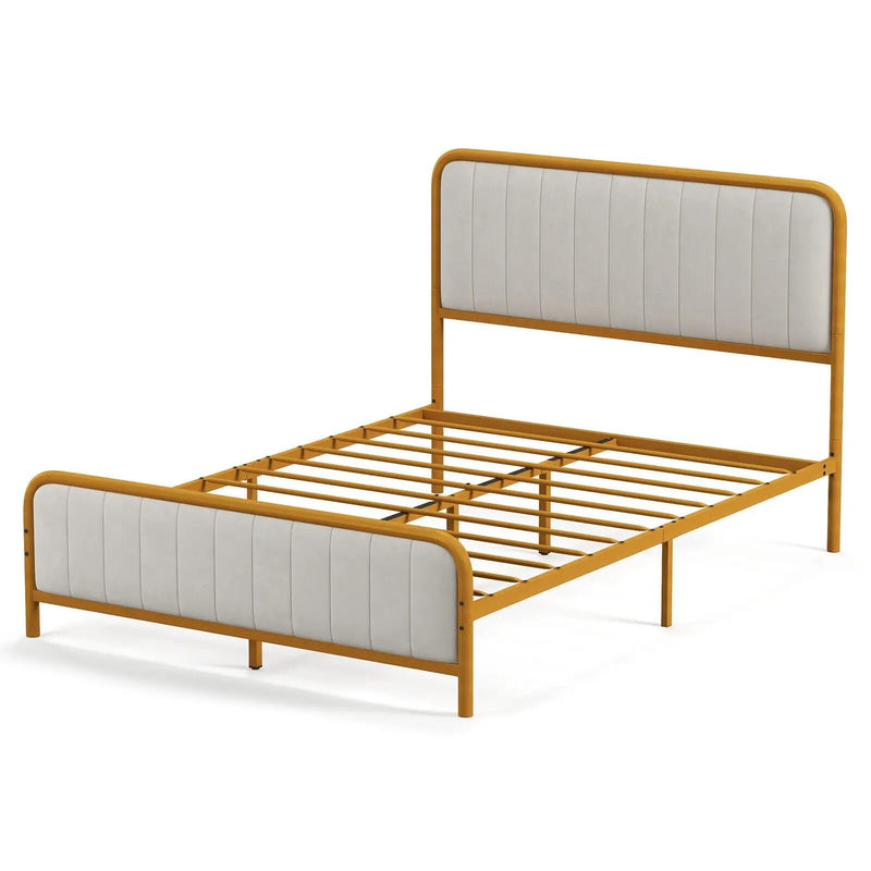 Upholstered Gold Platform Bed Frame with Velvet Headboard by DirectDeals