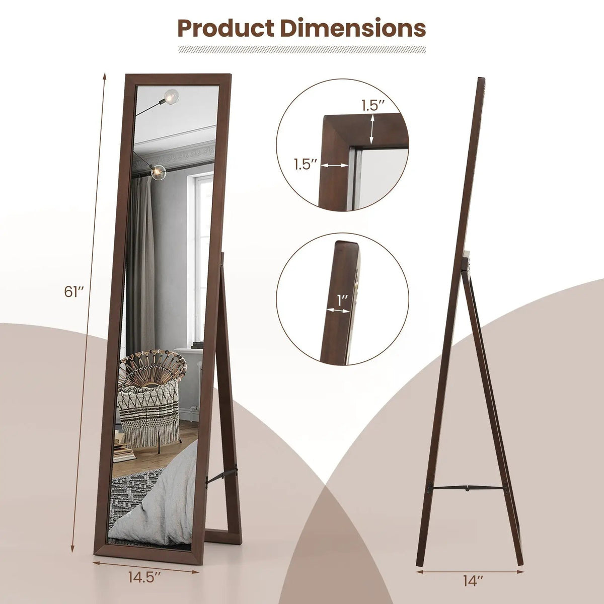 Full Length Mirror with Stand and Solid Wood Frame, photo 7 of 16