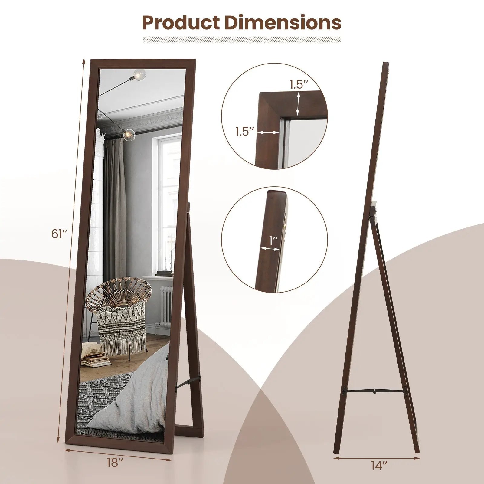 Full Length Mirror with Stand and Solid Wood Frame by DirectDeals