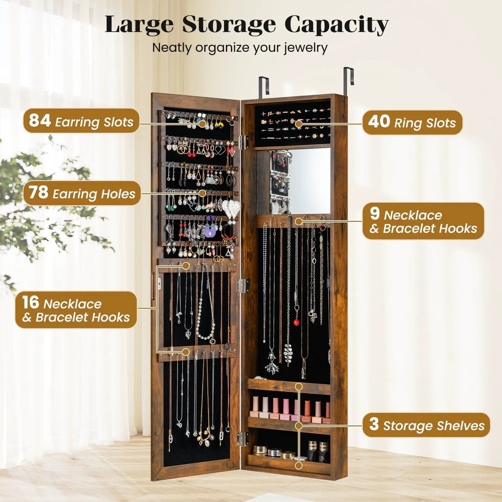 Jewelry Cabinet Wall or Door Mounted Jewelry Armoire Modern Hanging Jewelry Organizer by DirectDeals