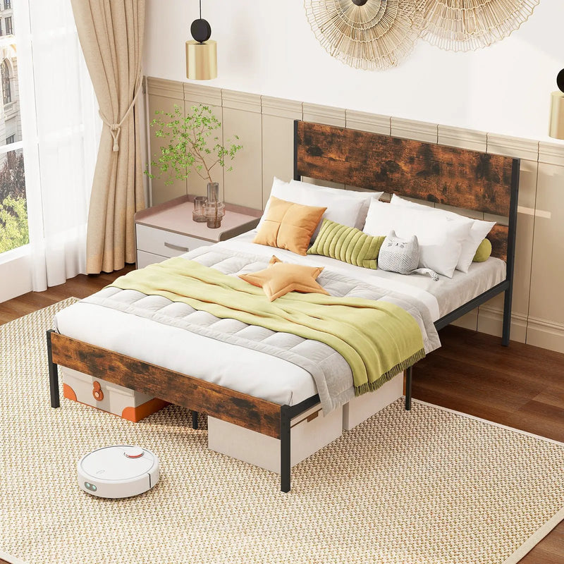 Twin/Full/Queen/King Metal Bed Frame with Wooden Headboard and Footboard-Full Size by DirectDeals