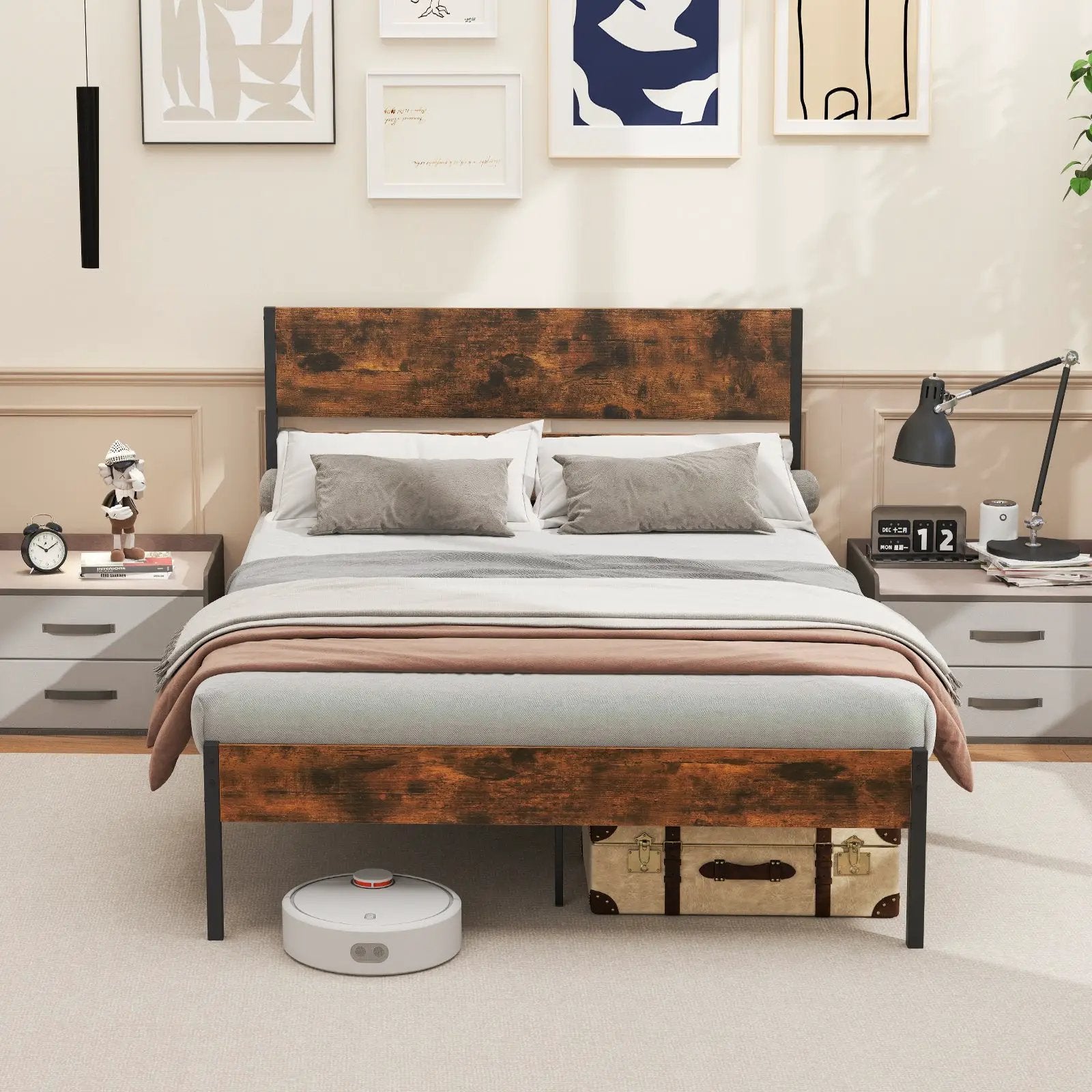 Twin/Full/Queen/King Metal Bed Frame with Wooden Headboard and Footboard-Full Size by DirectDeals