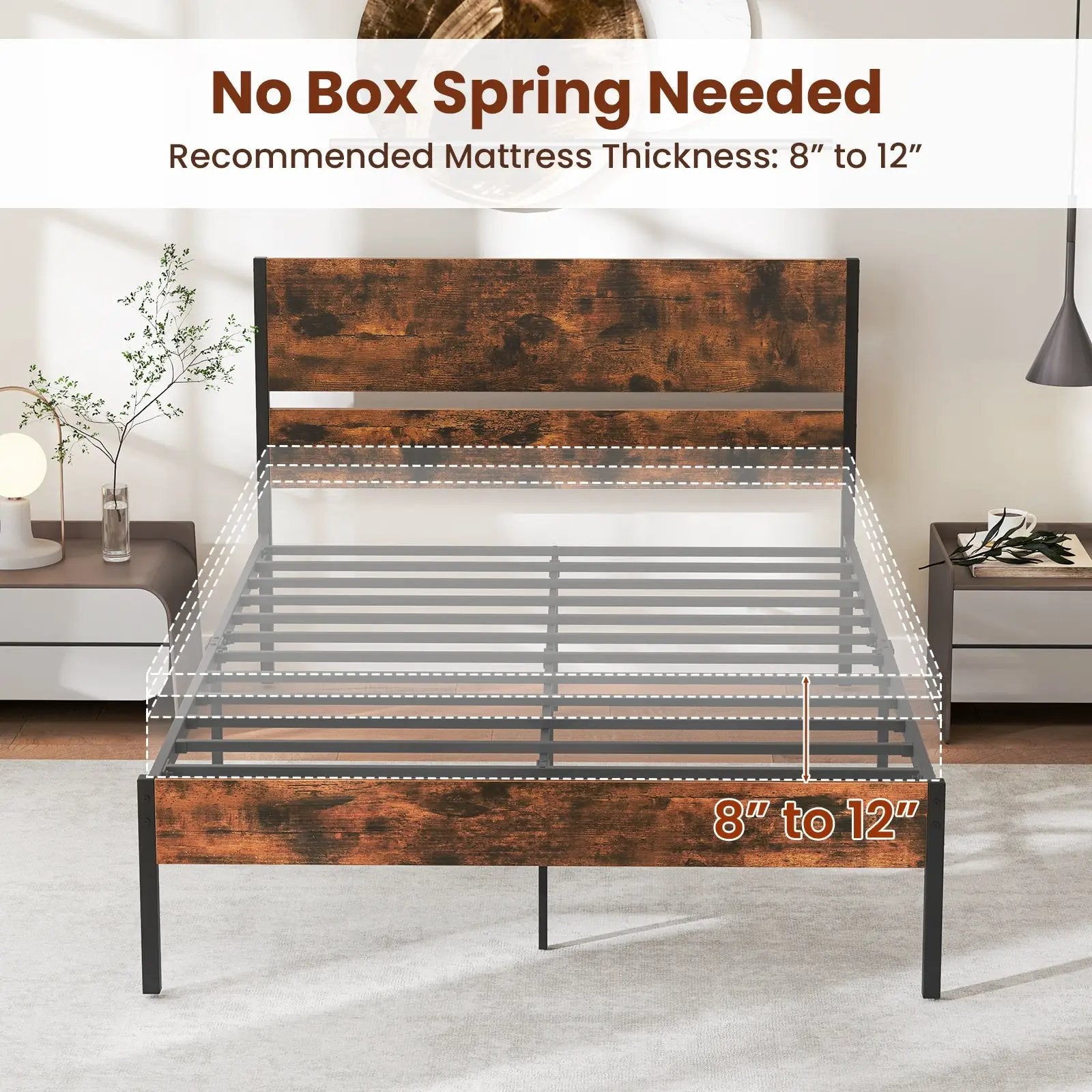 Twin/Full/Queen/King Metal Bed Frame with Wooden Headboard and Footboard-Full Size by DirectDeals