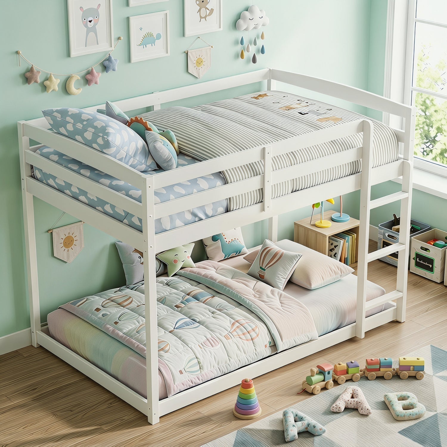 Full Over Full Bunk Bed with Ladder and Safety Guardrails by DirectDeals