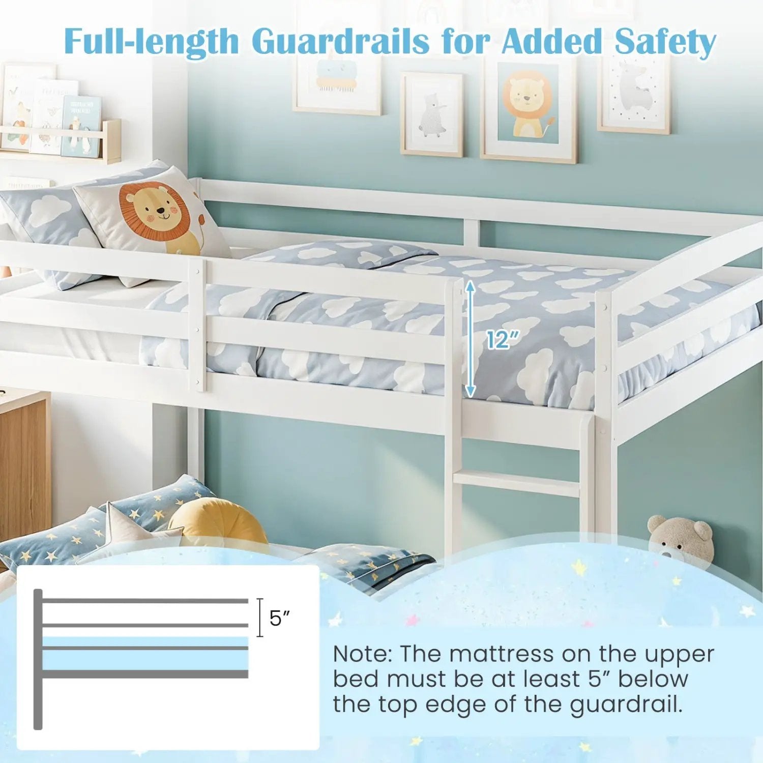 Full Over Full Bunk Bed with Ladder and Safety Guardrails by DirectDeals