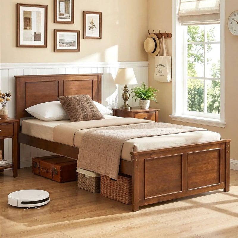 Twin Size Wooden Platform Bed Frame with Headboard by DirectDeals
