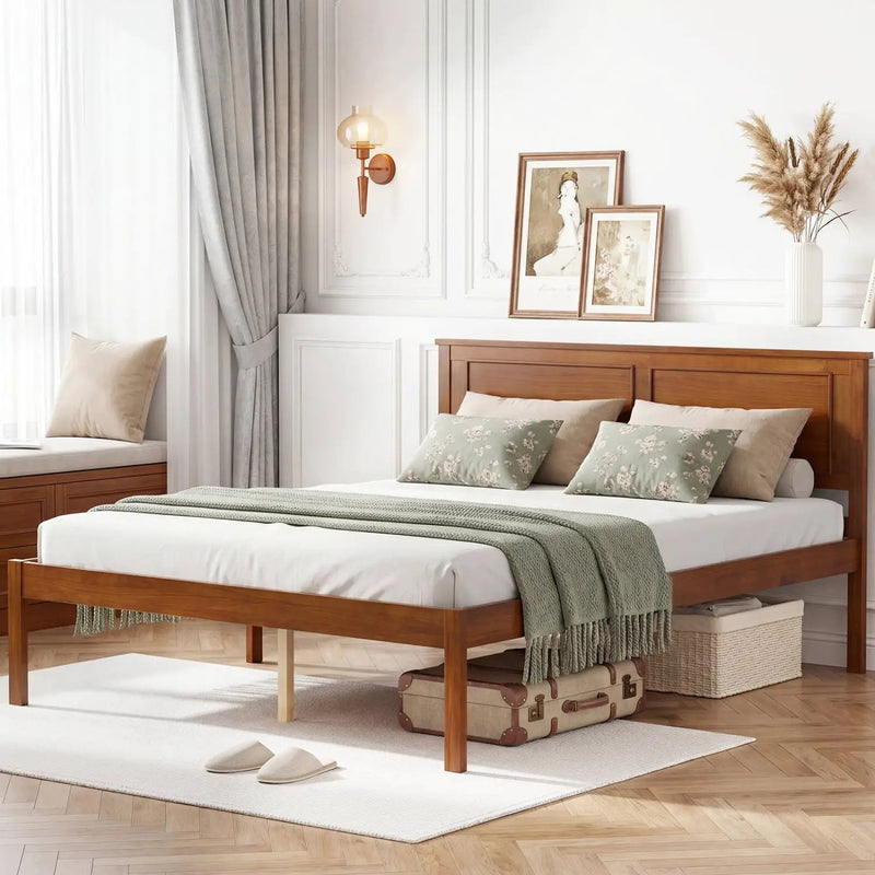 Full/Queen/Twin Size Bed Frame Farmhouse Wooden Platform Bed with Headboard by DirectDeals