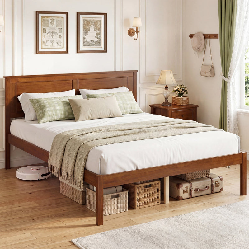 Full/Queen/Twin Size Bed Frame Farmhouse Wooden Platform Bed with Headboard by DirectDeals
