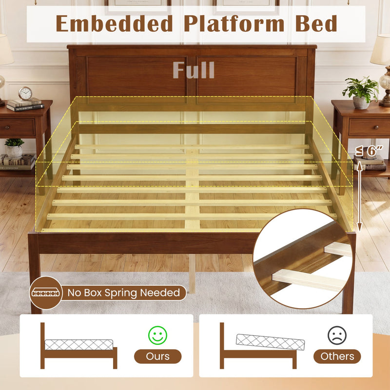 Full/Queen/Twin Size Bed Frame Farmhouse Wooden Platform Bed with Headboard by DirectDeals