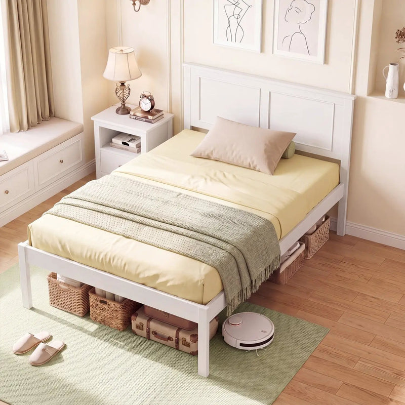 Full/Queen/Twin Size Bed Frame Farmhouse Wooden Platform Bed with Headboard White by DirectDeals
