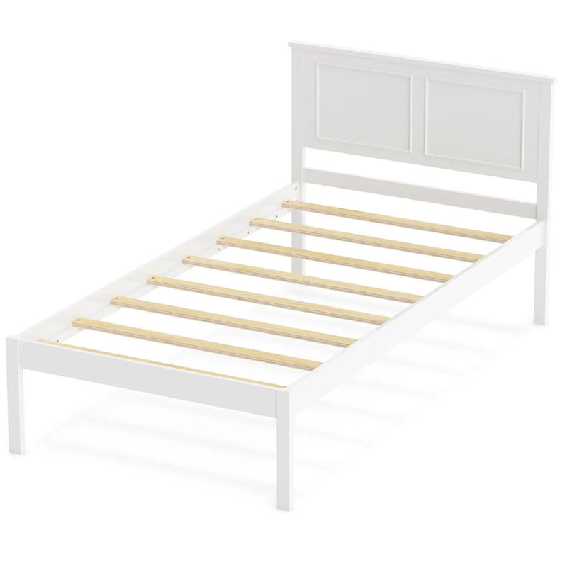 Full/Queen/Twin Size Bed Frame Farmhouse Wooden Platform Bed with Headboard White by DirectDeals