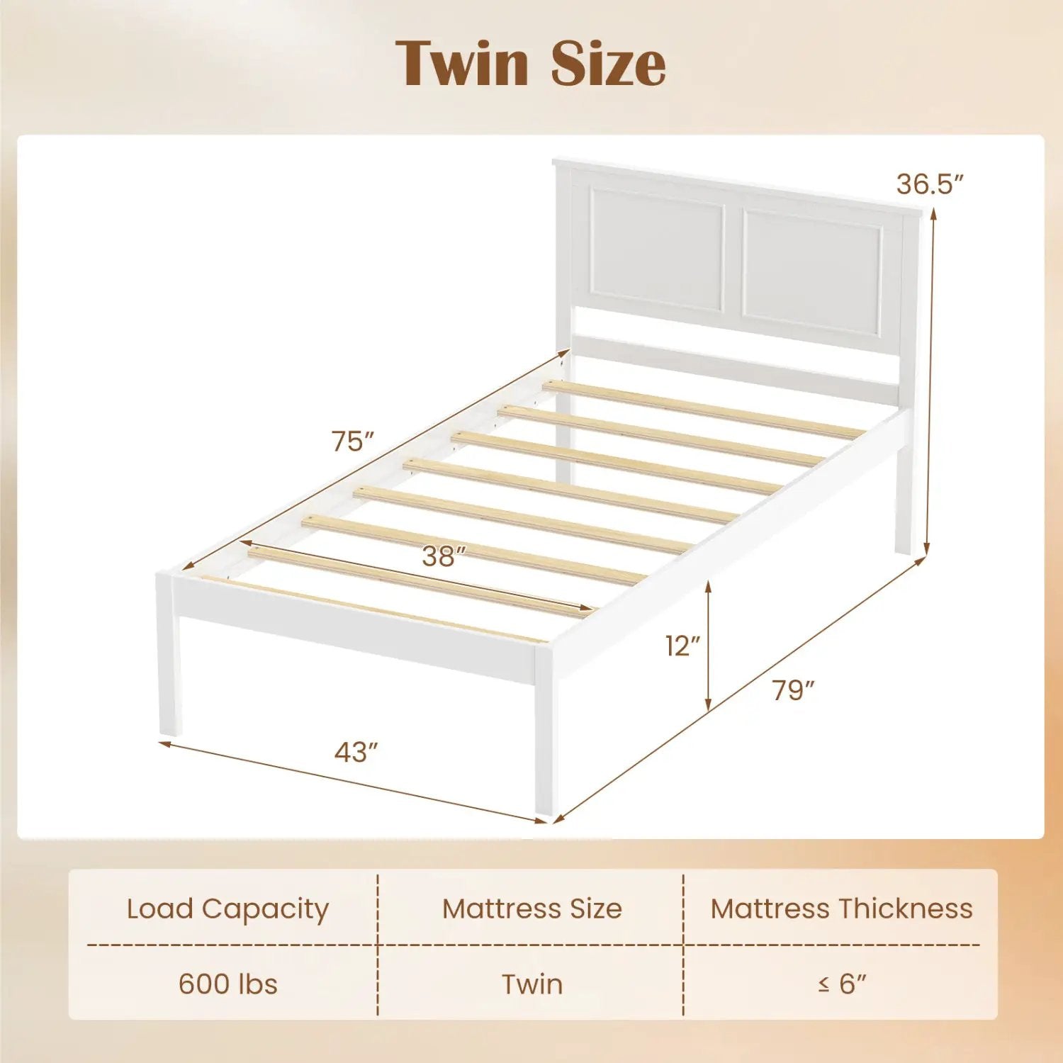 Full/Queen/Twin Size Bed Frame Farmhouse Wooden Platform Bed with Headboard White by DirectDeals
