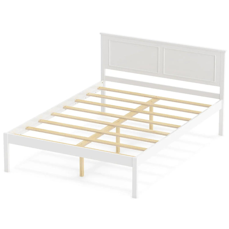 Full/Queen/Twin Size Bed Frame Farmhouse Wooden Platform Bed with Headboard White by DirectDeals