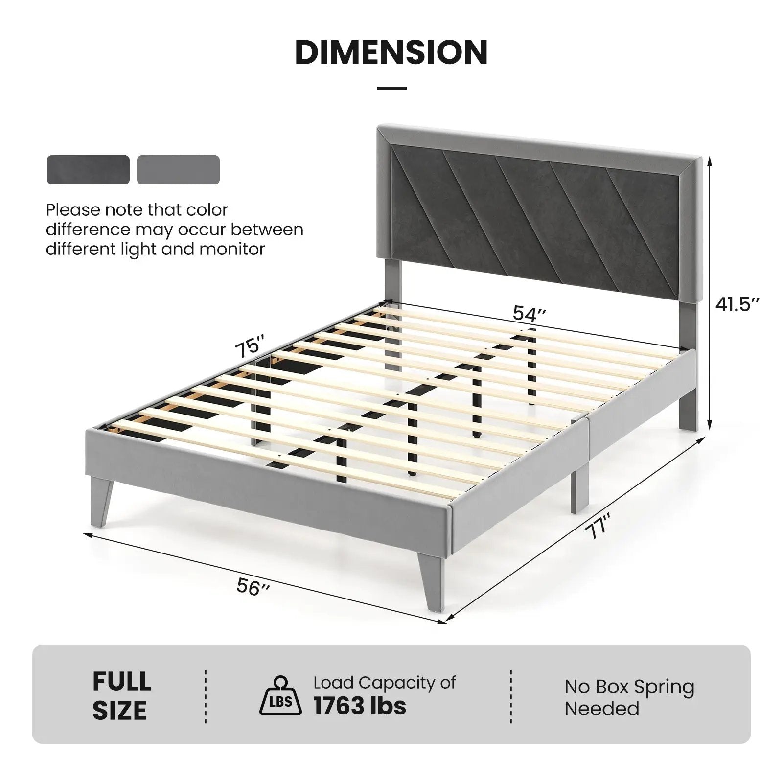 Twin/Full/Queen Platform Bed with High Headboard and Wooden Slats by DirectDeals