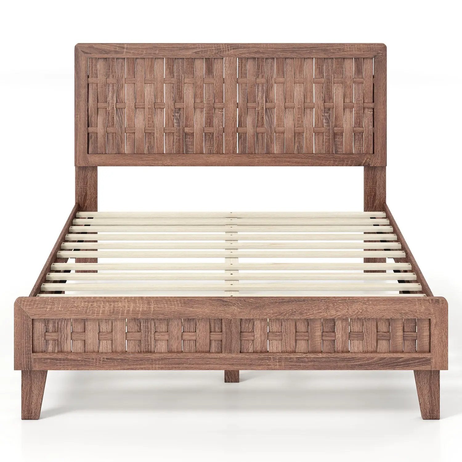 Twin Size Bed Frame Mid Century with Woven Accent Headboard by DirectDeals