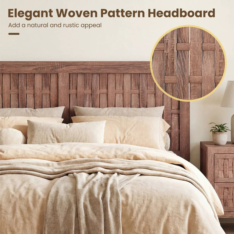 Twin Size Bed Frame Mid Century with Woven Accent Headboard by DirectDeals