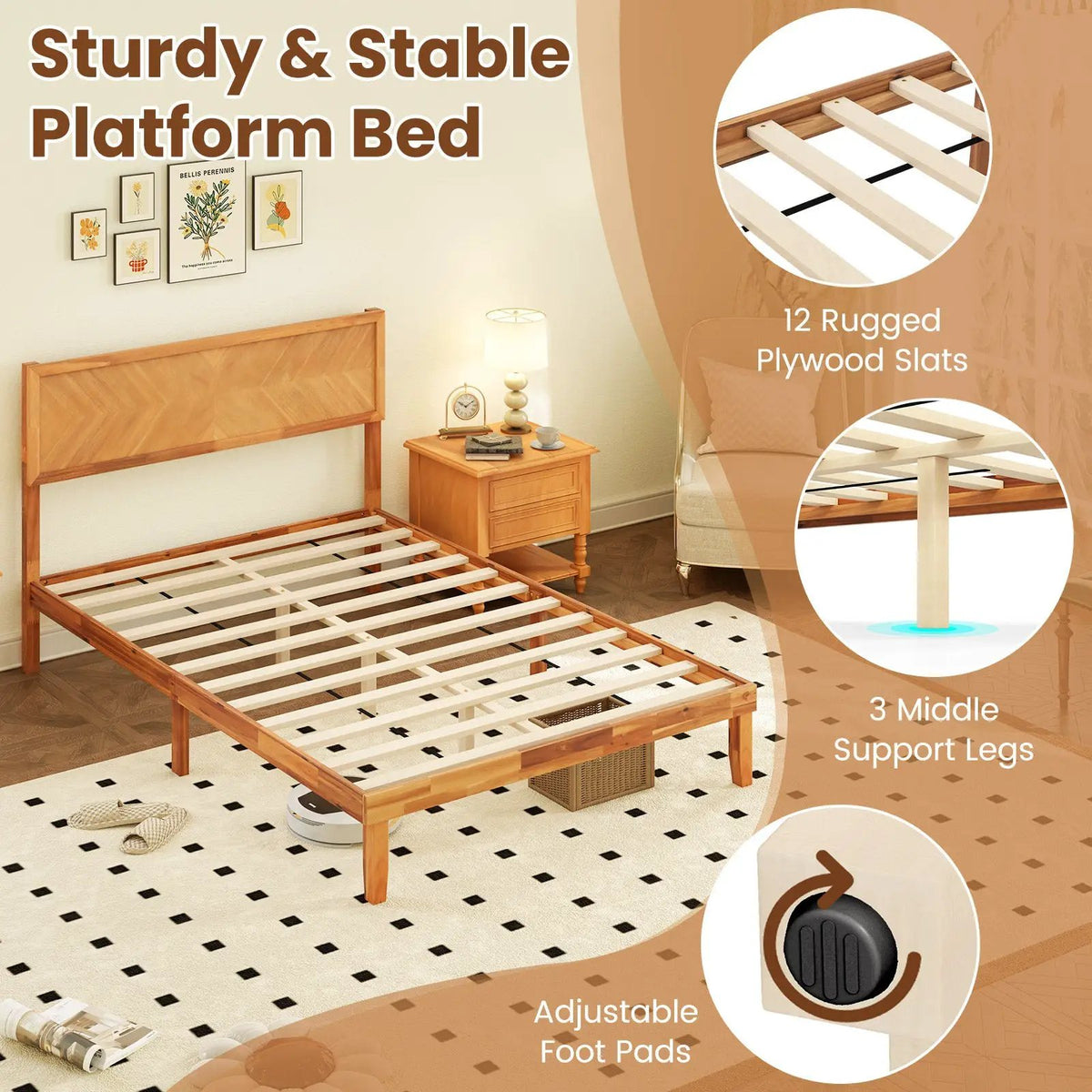 Twin/Full/Queen Size Bed Frame with Headboard and Storage Space, photo 6 of 10
