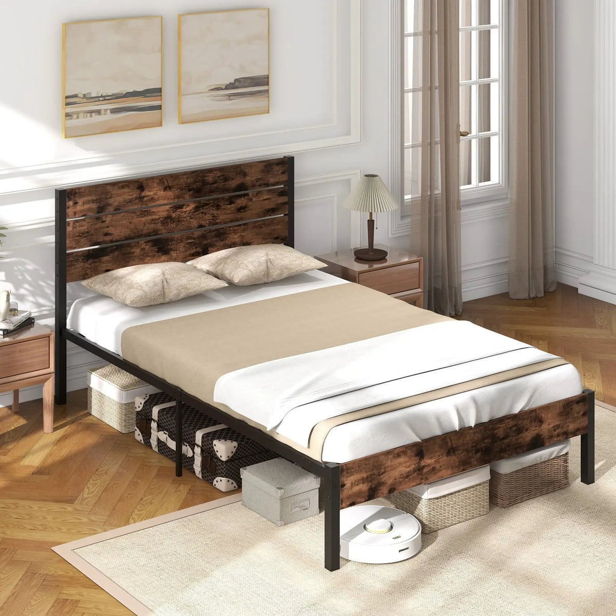 Full/King/Queen/Twin Size Bed Frame with High Headboard and Mute Bar, photo 2 of 11