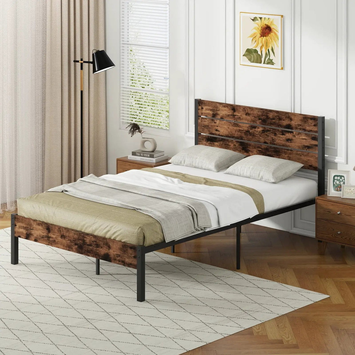 Full/King/Queen/Twin Size Bed Frame with High Headboard and Mute Bar, photo 5 of 11