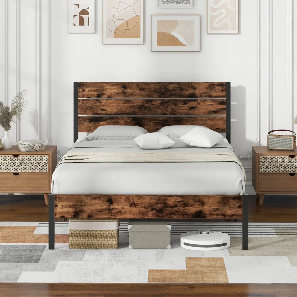 Full/King/Queen/Twin Size Bed Frame with High Headboard and Mute Bar, photo 6 of 11