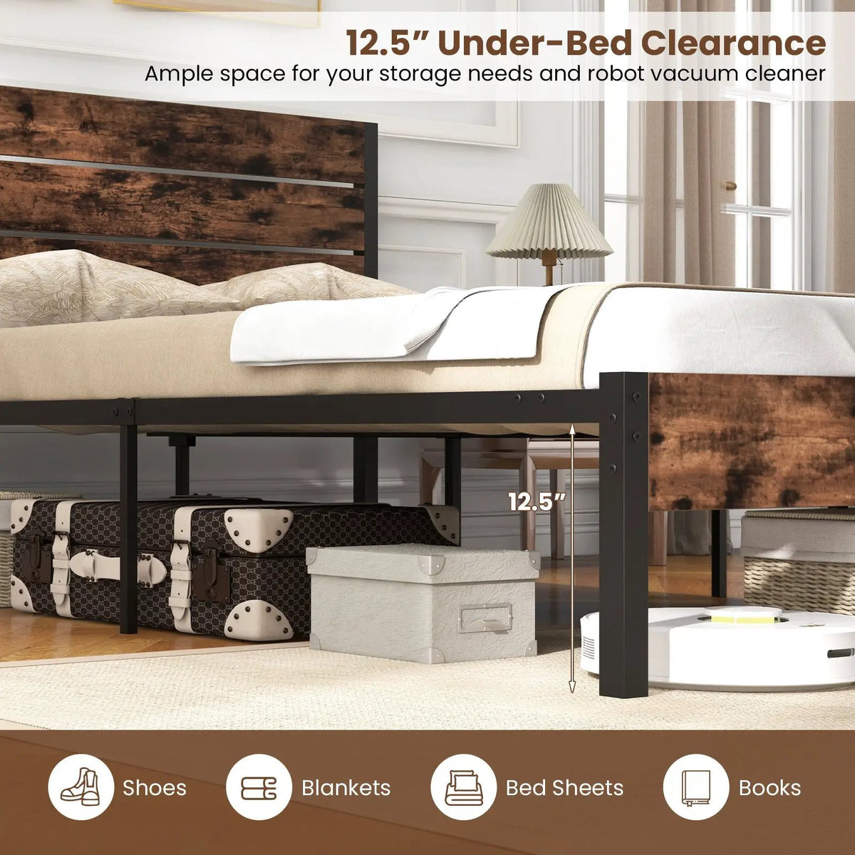 Full/King/Queen/Twin Size Bed Frame with High Headboard and Mute Bar, photo 8 of 11