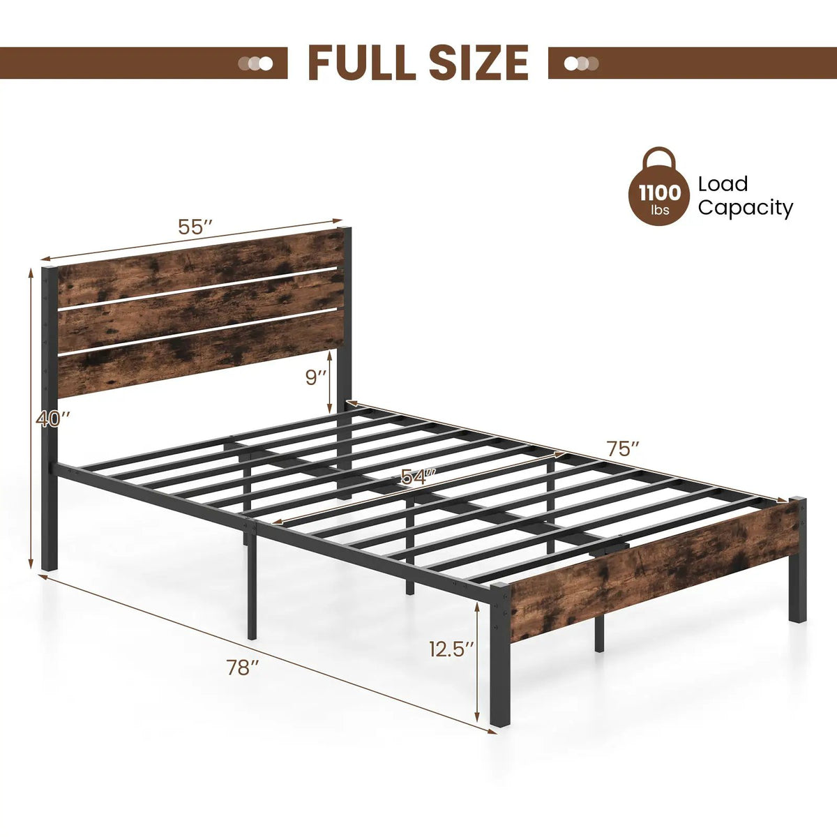 Full/King/Queen/Twin Size Bed Frame with High Headboard and Mute Bar, photo 4 of 11