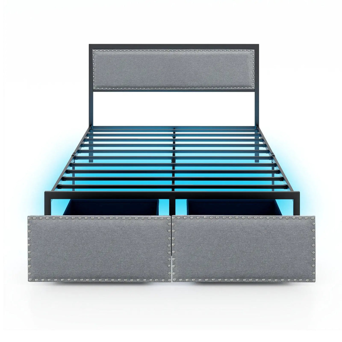 Full/Queen/Twin Size Bed Frame with LED Lights Drawer and Metal Slats, photo 3 of 10
