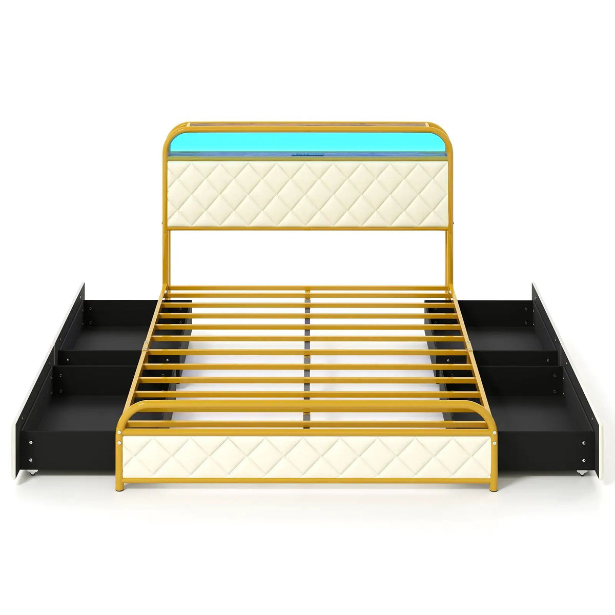 Twin/Full/Queen Size Bed Frame with LED Lights and Charging Station Gold, photo 3 of 10