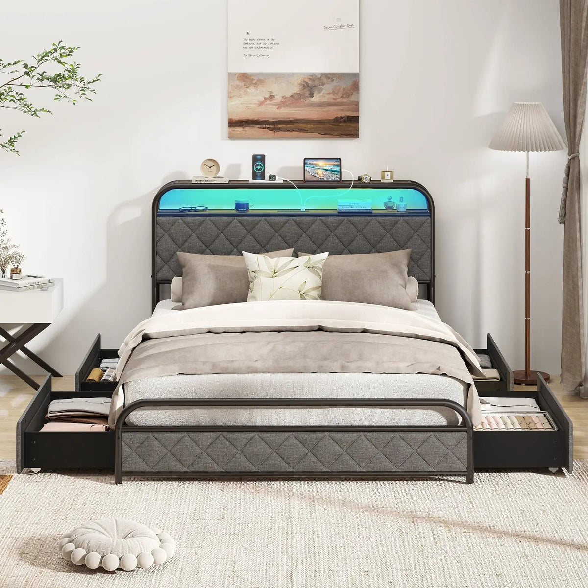 Twin/Full/Queen Size Bed Frame with LED Lights and Charging Station, photo 5 of 10