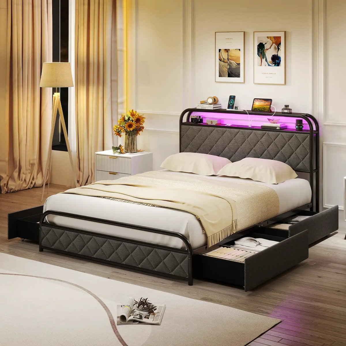 Twin/Full/Queen Size Bed Frame with LED Lights and Charging Station, photo 6 of 10
