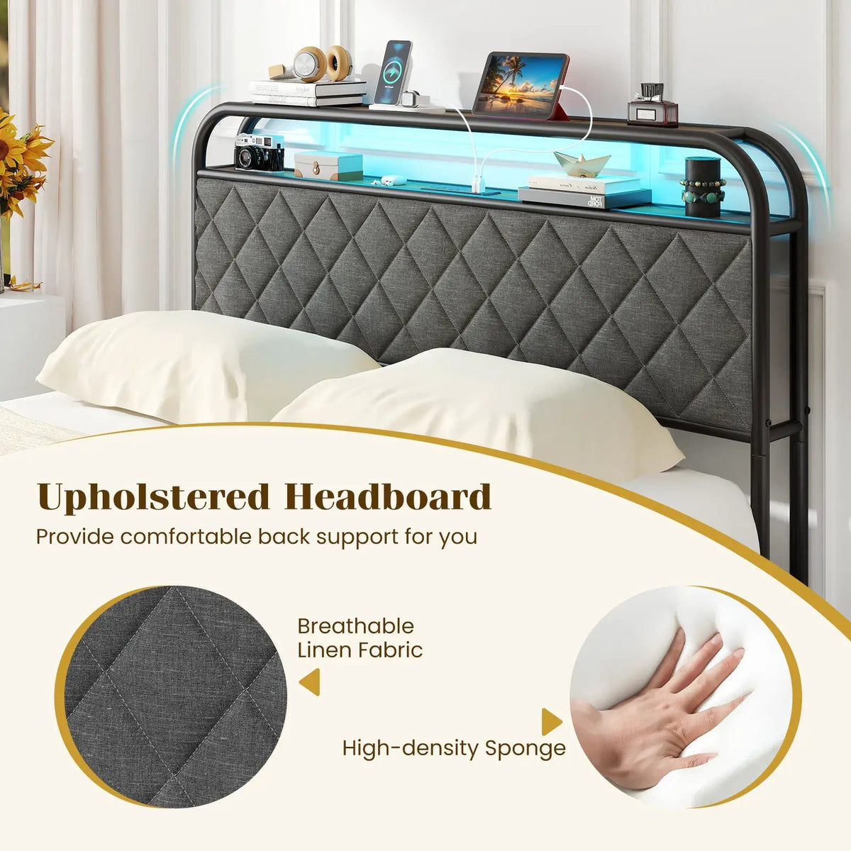 Twin/Full/Queen Size Bed Frame with LED Lights and Charging Station, photo 8 of 10