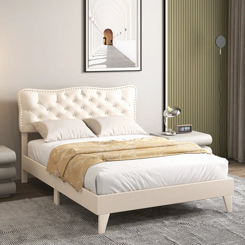 Full Size Bed Frame with Nail Headboard and Wooden Slats by DirectDeals