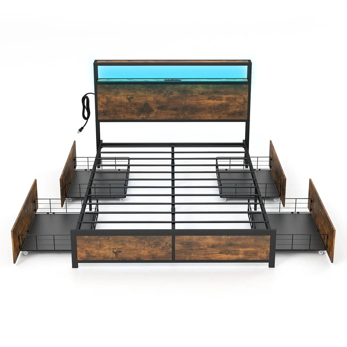 Full/Queen Size Bed Frame with Smart LED Lights and Storage Drawers, photo 3 of 9