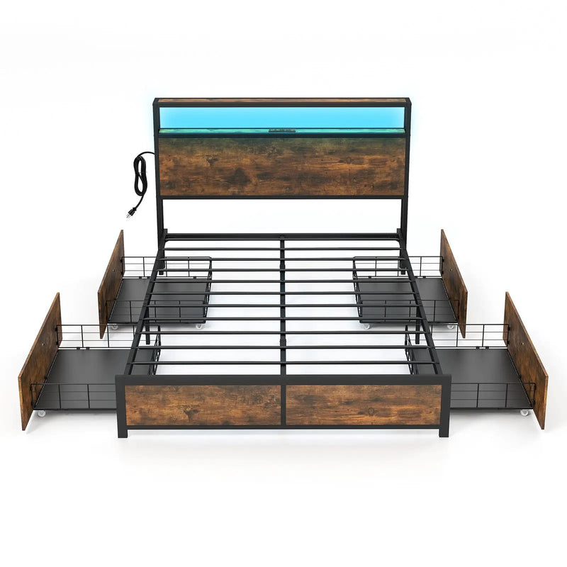 Full/Queen Size Bed Frame with Smart LED Lights and Storage Drawers by DirectDeals
