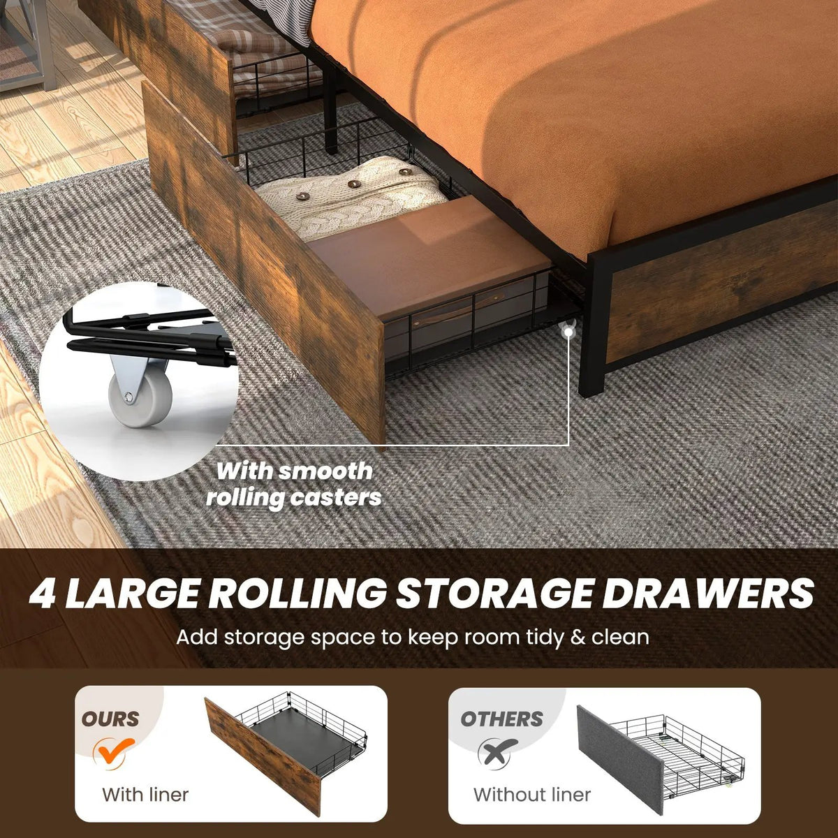 Full/Queen Size Bed Frame with Smart LED Lights and Storage Drawers, photo 8 of 9