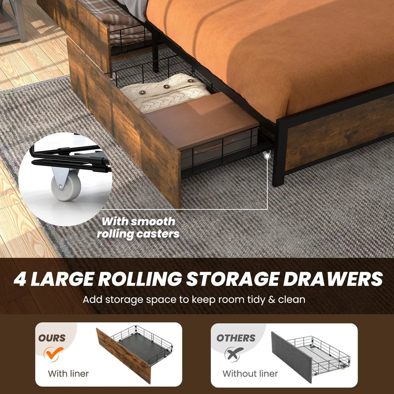 Full/Queen Size Bed Frame with Smart LED Lights and Storage Drawers by DirectDeals