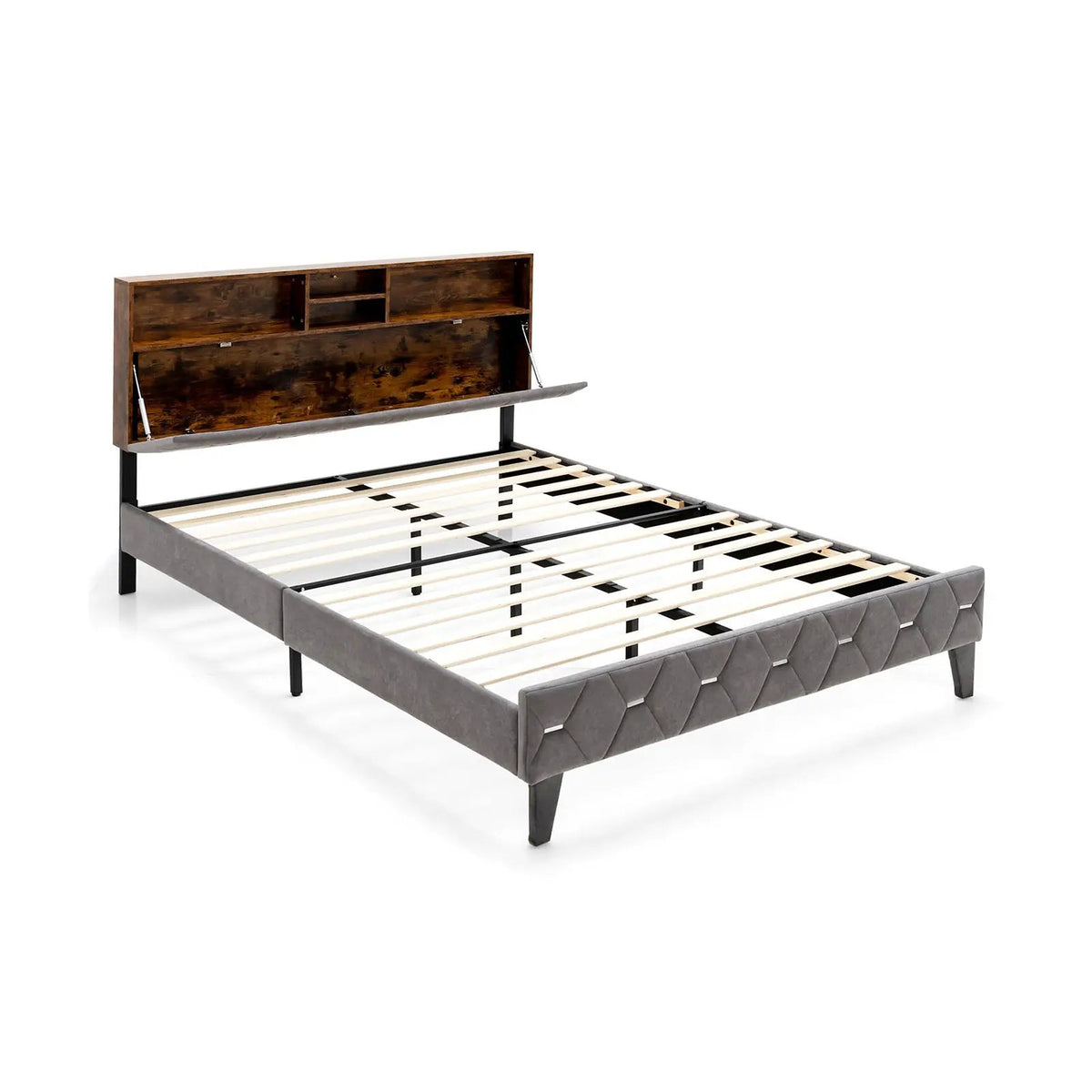 Full/Queen Size Upholstered Bed Frame with Storage Headboard, photo 3 of 9