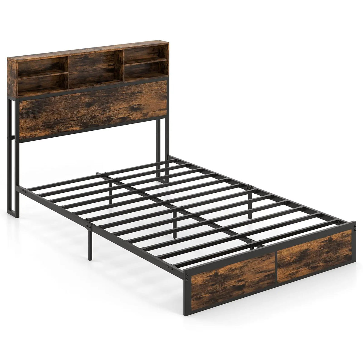 Twin/Full/Queen/King Size Bed Frame with Storage Headboard Industrial Metal Platform Bed, photo 3 of 11
