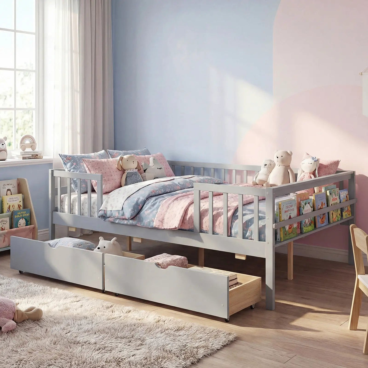Full Size Daybed with Fence and 2 Drawers for Boys and Girls, photo 7 of 16