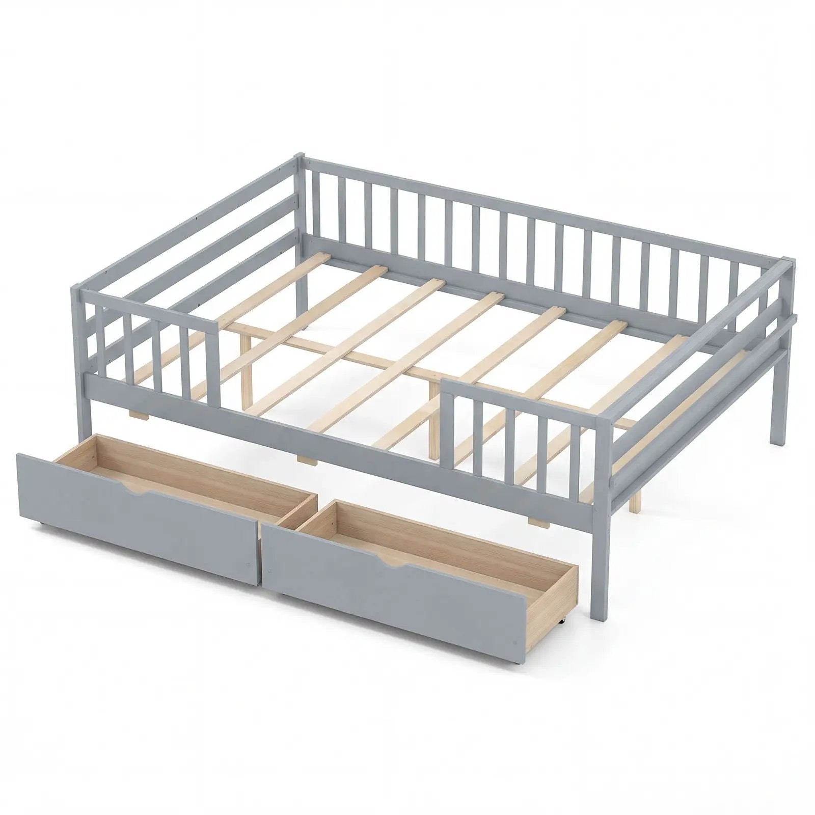 Full Size Daybed with Fence and 2 Drawers for Boys and Girls by DirectDeals