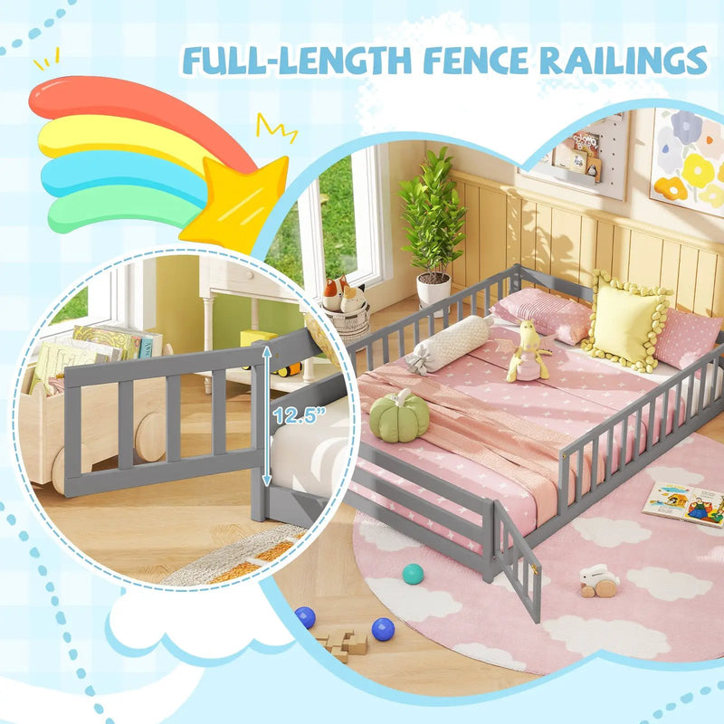 Full Size Floor Bed with Full Length Safety Guardrails by DirectDeals