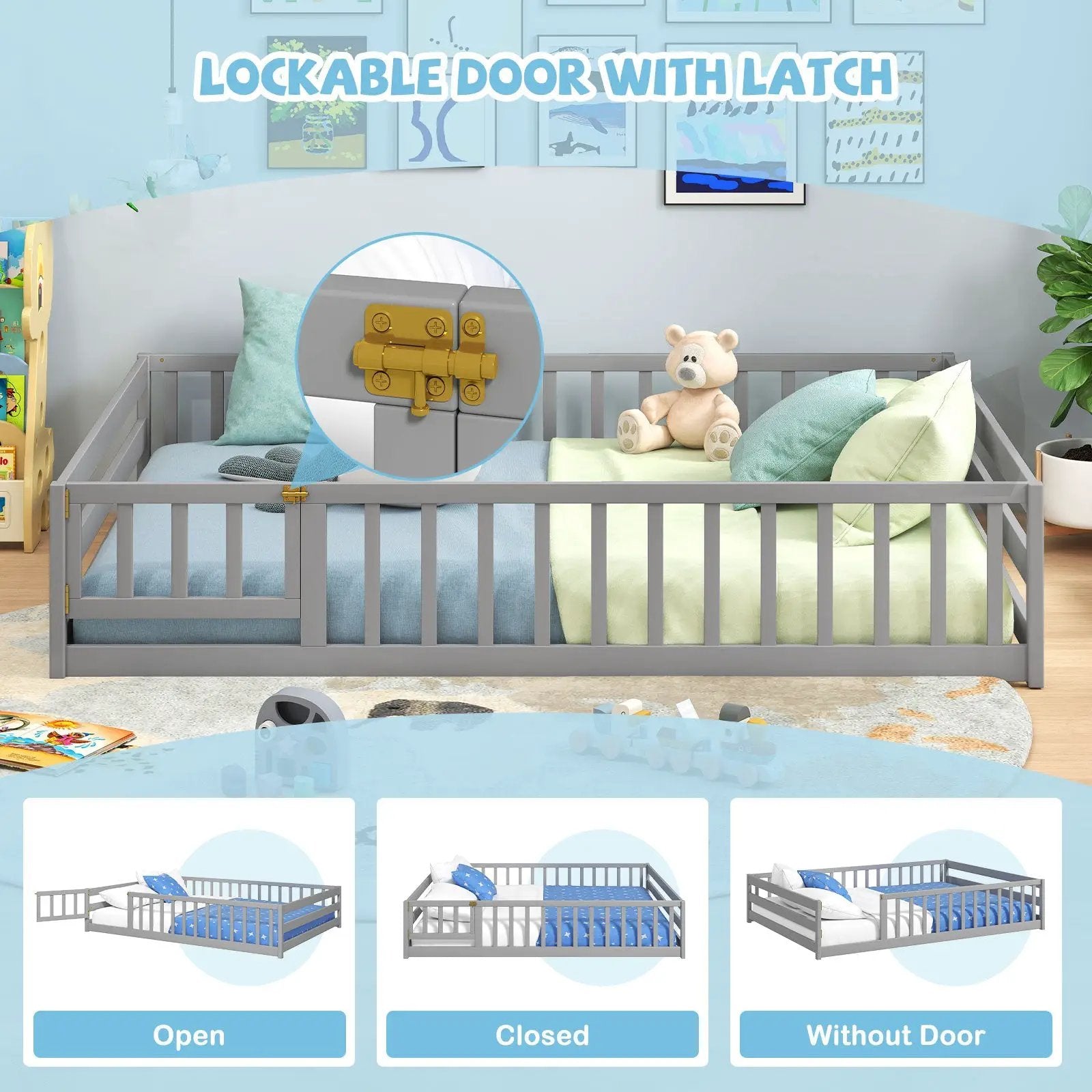 Full Size Floor Bed with Full Length Safety Guardrails by DirectDeals