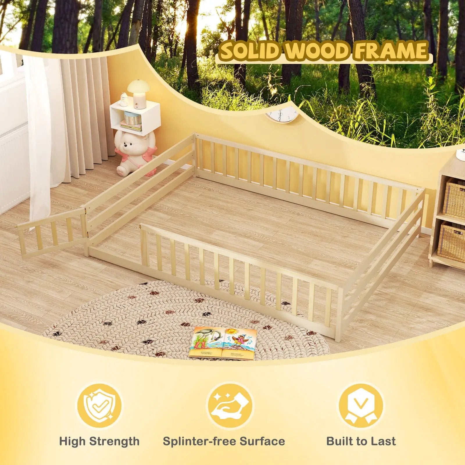 Full Size Floor Bed with Full Length Safety Guardrails by DirectDeals