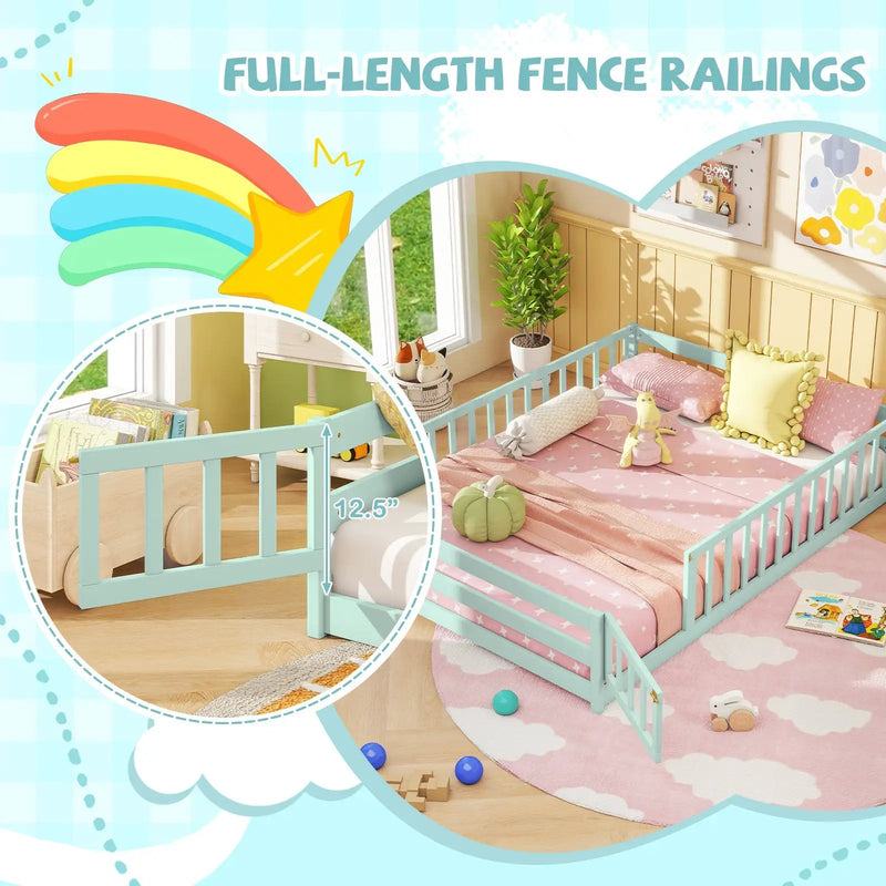 Full Size Floor Bed with Full Length Safety Guardrails by DirectDeals