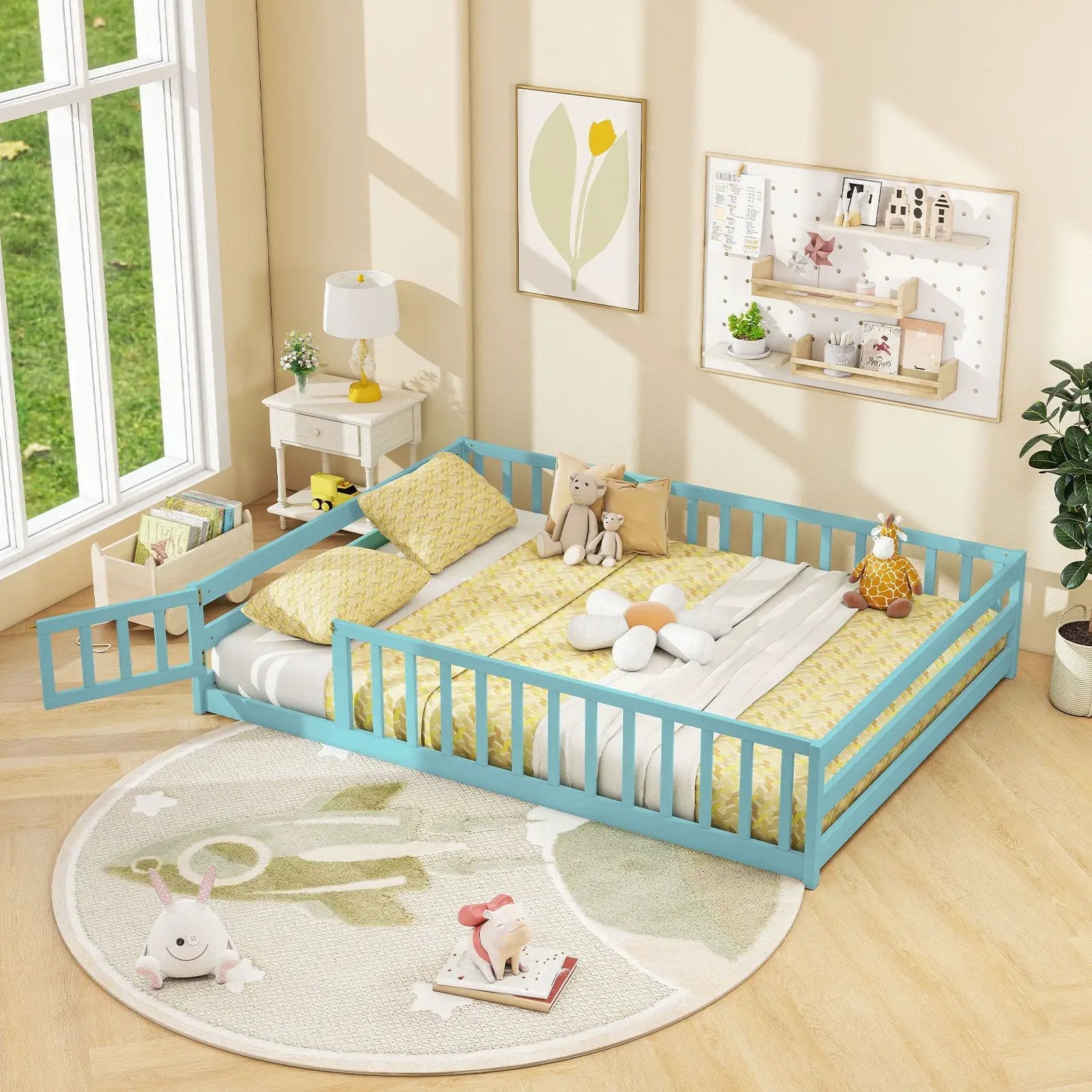 Full Size Floor Bed with Full Length Safety Guardrails by DirectDeals