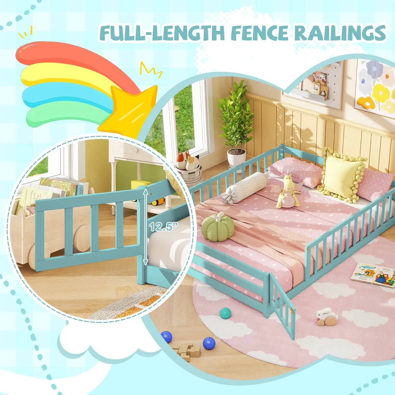 Full Size Floor Bed with Full Length Safety Guardrails by DirectDeals