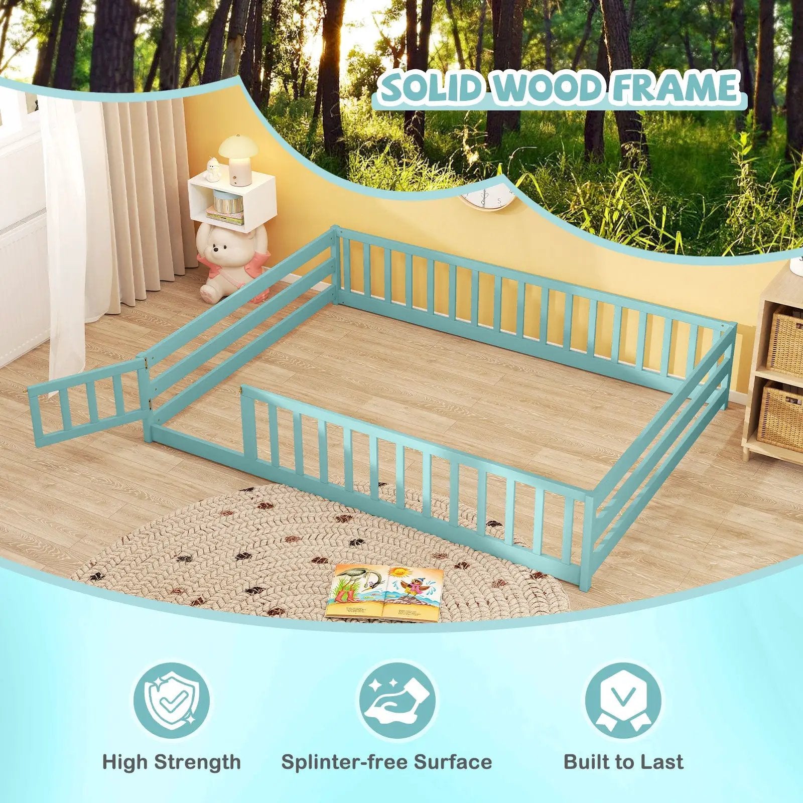 Full Size Floor Bed with Full Length Safety Guardrails by DirectDeals
