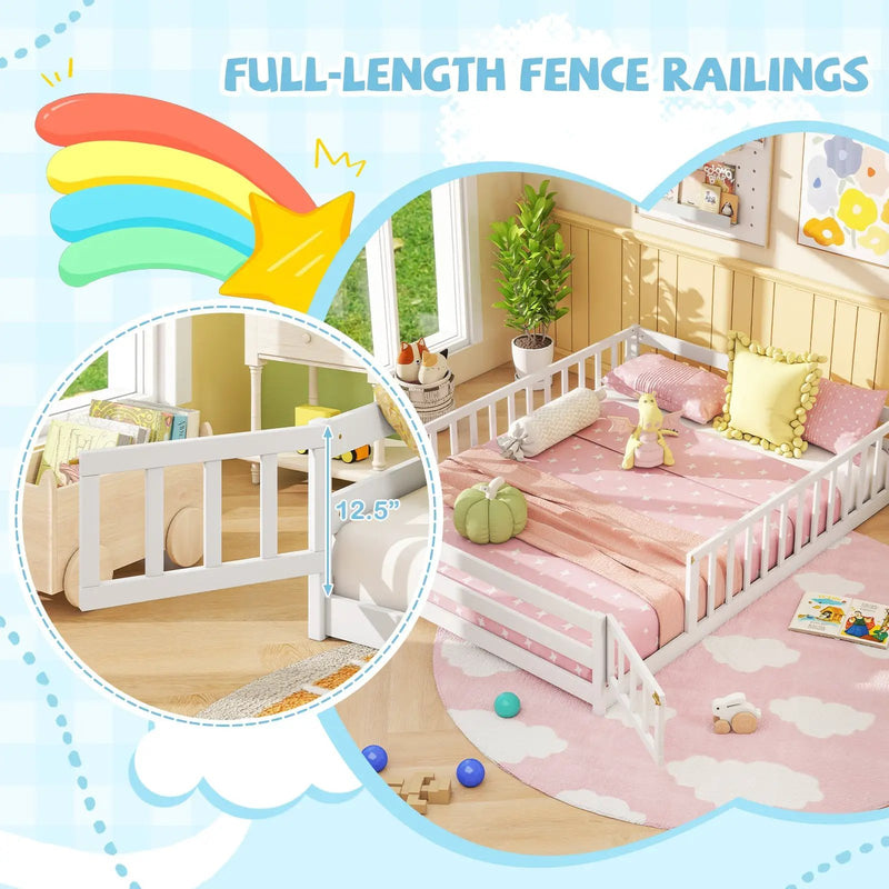 Full Size Floor Bed with Full Length Safety Guardrails by DirectDeals